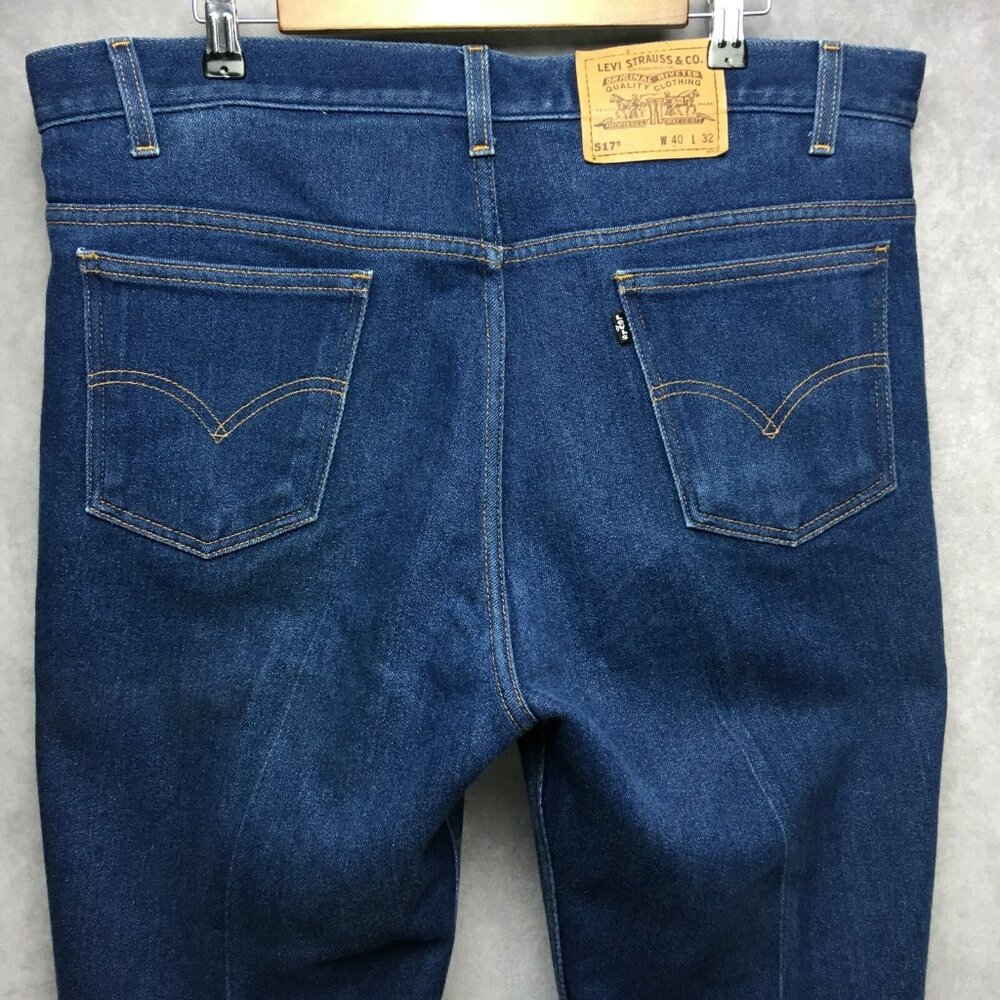 Vintage Levis 517 Mens Jeans Blue size 38 to 40x32 Black Tag Cotton Poly Denim
